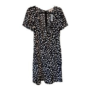 Loft Dress Polka Dot M Petite Black White Flutter Sleeve Tie Front Rayon Summer
